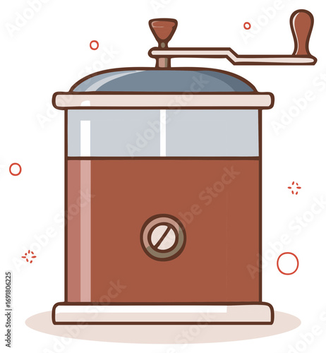 Classic hand crank coffee grinder illustration for delicious fresh morning coffee preparation