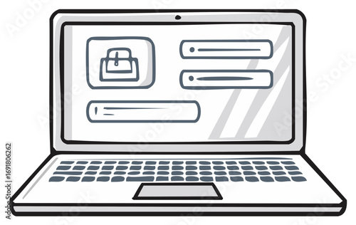 Laptop with Login Screen Sketch Illustration Security Account Access Credentials