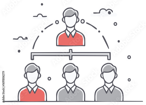 Team leader manages employees in a business organizational structure illustration