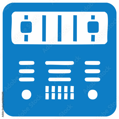 Audio Mixer Console Illustration with Sliders and Buttons, Blue Icon Style