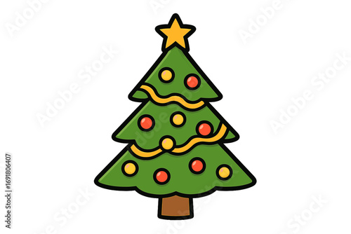 Wallpaper Mural Christmas tree icon vector cartoon illustration. Festive holiday decoration with star and ornaments. Simple colorful decorated spruce for Xmas celebration graphic design element. Torontodigital.ca
