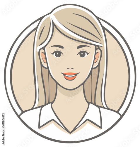 Blond woman vector illustration, avatar graphic element, modern professional portrait with a friendly smile