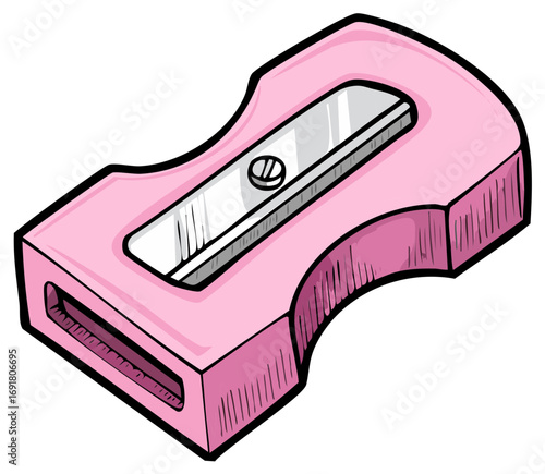 Pink Pencil Sharpener Cartoon Illustration School Office Supply Vector Art