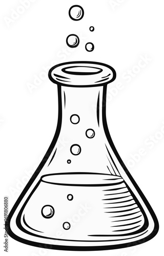 Bubbling scientific laboratory flask with liquid and rising effervescence illustration