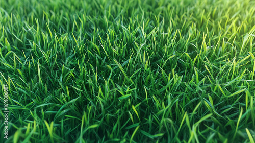Close-Up of Lush Green Grass with Healthy Blades. Fresh Nature Background