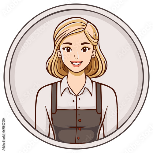 Happy blond woman in professional attire cartoon illustration for avatar or profile icon