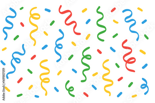 Colorful confetti and serpentine streamers falling. Party celebration background. Vector illustration in flat cartoon style for birthday, carnival or festival design element.