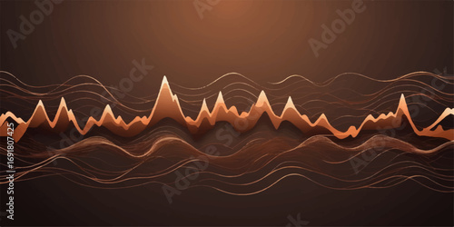 Abstract vector illustration of a red landscape with a mountain range, a heart-shaped sun, and a sharp blade symbol on the edge of a jagged cut