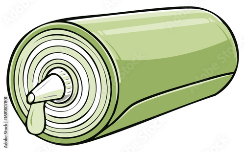 Cartoon roll of green trash bags with a dripping dispenser nozzle