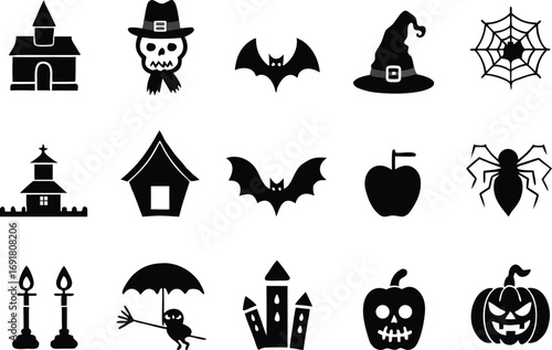 Halloween icons set. set of silhouette vector icons of halloween.