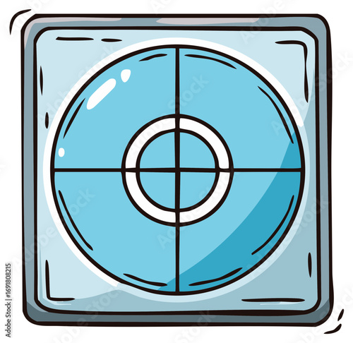 Targeting Crosshair Design in Blue Square Frame with Round Center and Guide Lines