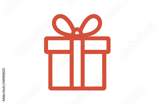Gift box icon vector graphic. Simple line art present symbol for birthday, Christmas, or holiday celebration. Surprise package for shopping, bonus, or reward program concept.