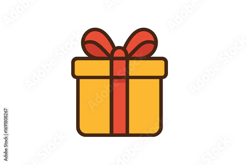 Gift box icon for sale, bonus or reward. Flat vector symbol. Present for birthday, holiday, Christmas. Surprise package with red ribbon. Cartoon graphic isolated on white.