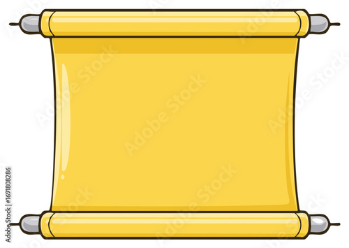 Illustration of an unrolled parchment scroll with vintage texture and metal knobs, design element
