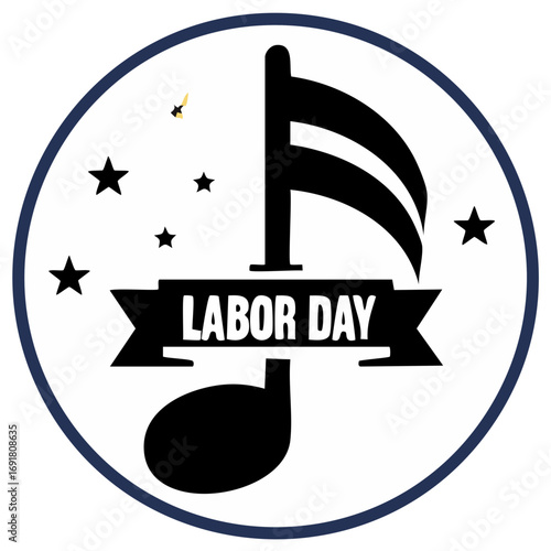 Music Note Labor Day Illustration with Stars and Circle Border