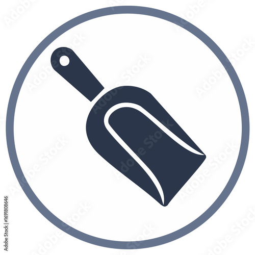 Simple dark scoop icon inside a blue circle outline