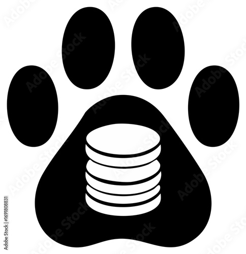 Paw print with a stack of coins icon for pet expenses vet bills and animal charity