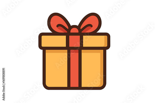 Gift box vector icon. Present package with a red ribbon for a birthday, christmas or holiday celebration. Simple surprise concept for an anniversary, promotion or a special event.