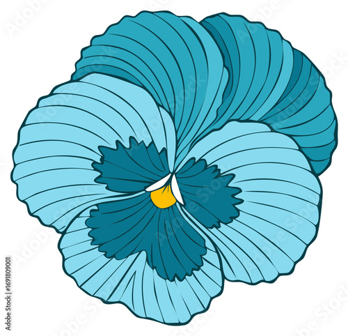 Delicate Blue Pansy Flower with Yellow Center Detailed Floral Illustration