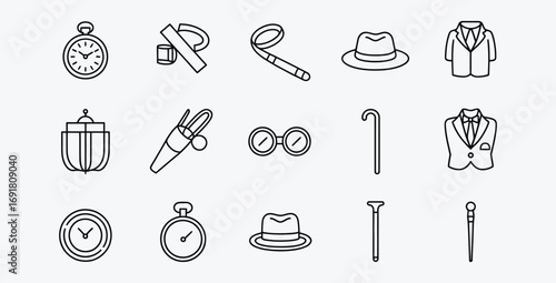 Vintage Indiana Jones themed Line Icon Collection for Retro Designs