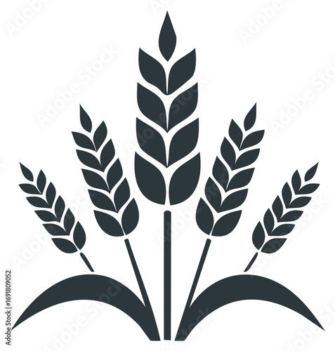Elegant Wheat Stalks Silhouette Agriculture Icon Representing Harvest Crop and Farm Produce Symbol in Simple Style