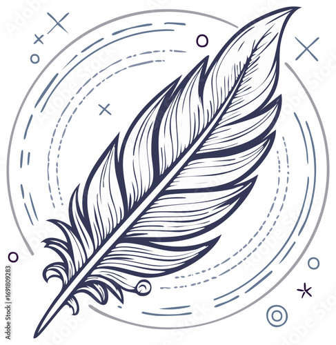 Hand drawn feather quill illustration for writing literature or poetry