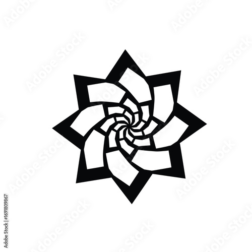 Black white spiral starburst mandala vector