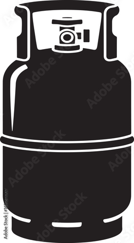 Black silhouette of a propane gas cylinder with valve and handle propane tank fuel
