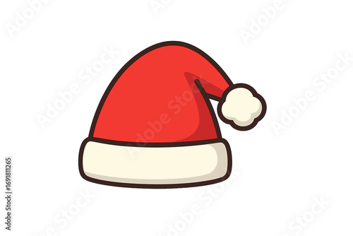 Cartoon style Santa Claus icon with hand on face thoughtful expression, vector Christmas illustration transparent background, festive holiday character design