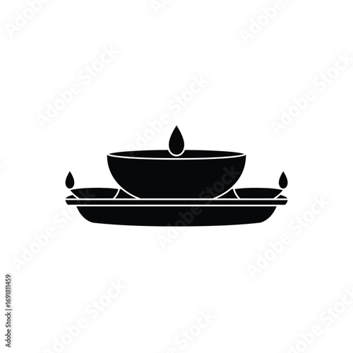 Black silhouette of aarti thali with lamps white