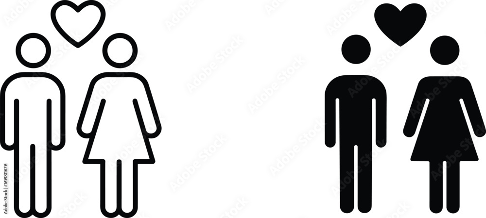 Φωτογραφία Couple icon outline and filled silhouette with heart above Keywords: couple icon