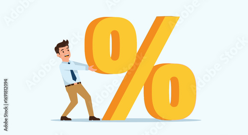 Businessman Pushing a Large Yellow Percentage Symbol