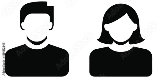 Male and Female User Profile Icons on White Background Keywords: user, profile, icon, male, female, person, avatar, silhouette