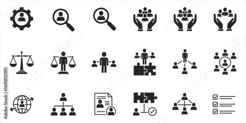 Set of Human Resources and Business Management Icons Keywords: human resources, business, management, icons, teamwork