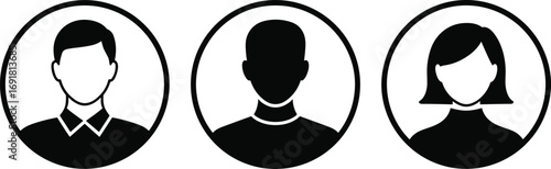 User profile icons for male and female with different styles on white background Keywords: user icon, profile icon, avatar icon