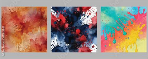 Vibrant abstract art panels with blend of warm cool and dark tones