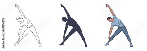 Vector art of man in a blue tshirt and jeans performing a side bend stretch