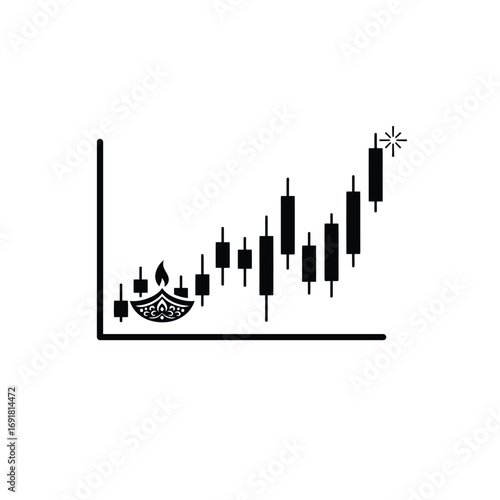 Stock chart with diwali lamp and starburst graph candlestick
