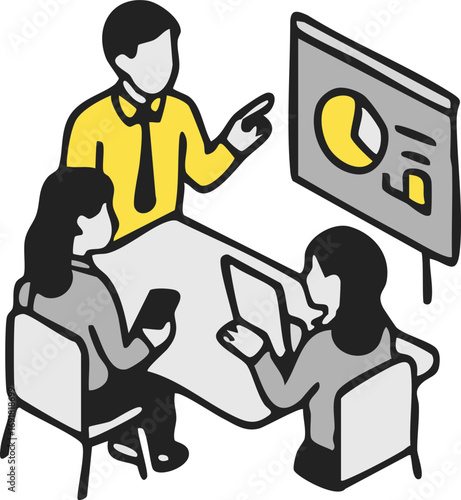 isometric vector illustration of business person doing job