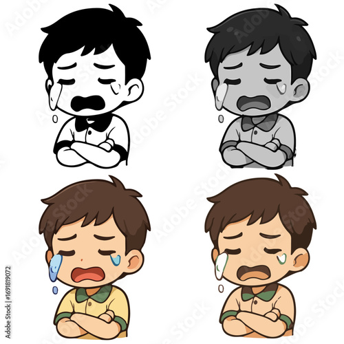 Chibi in mood Distressed -Pleading(Crying, hands clasped) vector design
