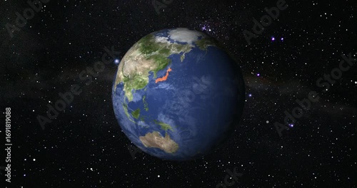 Realistic Earth Rotation And Country Zoom Japan