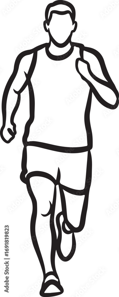 Fototapeta premium Black and White Outline of a Man Running athlete fitness