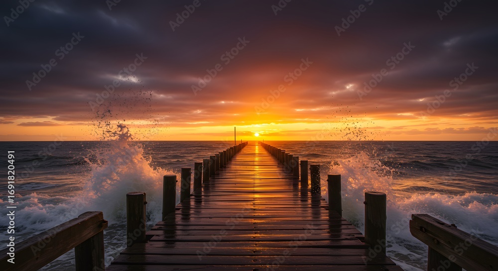 Obraz premium Sunrise pier over waves