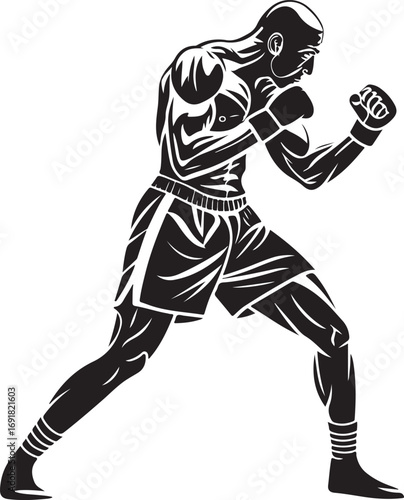Silhouette of a boxer in a fighting stance boxing fighter
