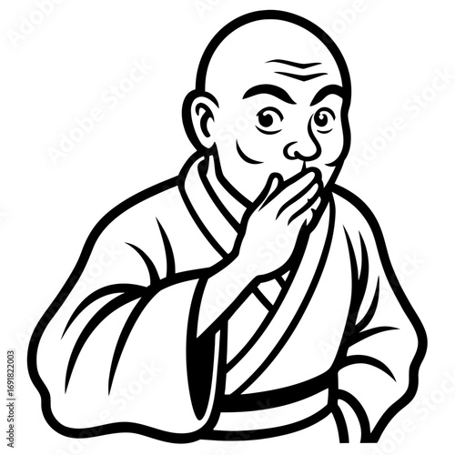 onk Requesting Silence, a Line Art Icon of Secrecy and Meditation