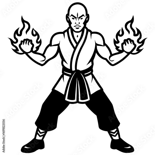 Martial Artist with Bo Staff, a Fighter Mascot in a Power Stance