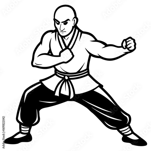 Martial Artist with Bo Staff, a Fighter Mascot in a Power Stance
