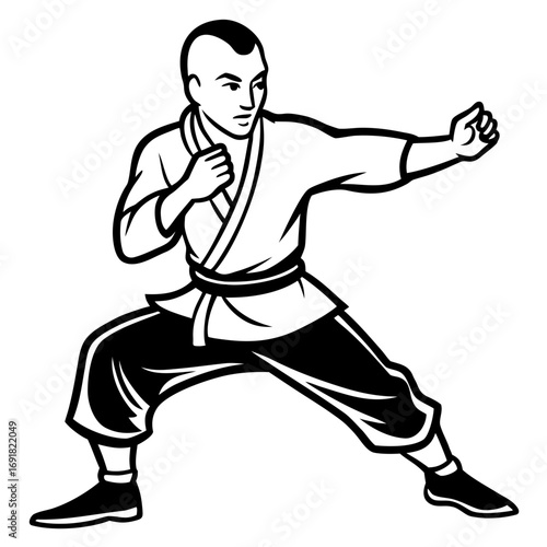 Martial Artist with Bo Staff, a Fighter Mascot in a Power Stance