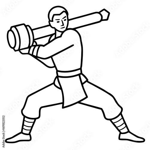 Martial Artist with Bo Staff, a Fighter Mascot in a Power Stance