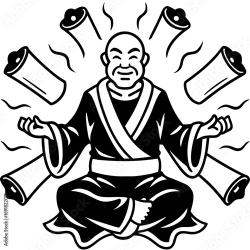 Asian Master Strategist, a Vector Icon of Wisdom, Network, and Strategy